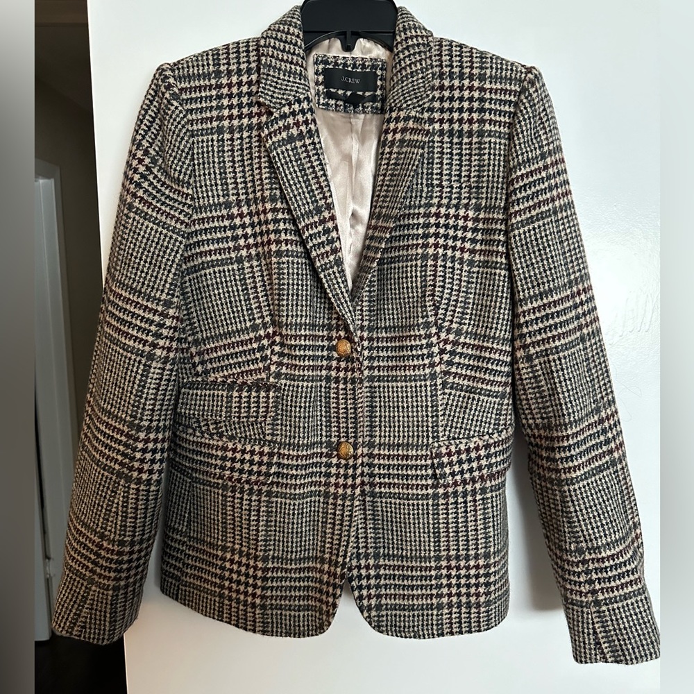 J Crew Wool Blend Schoolboy Blazer Houndstooth Jacket Size 8